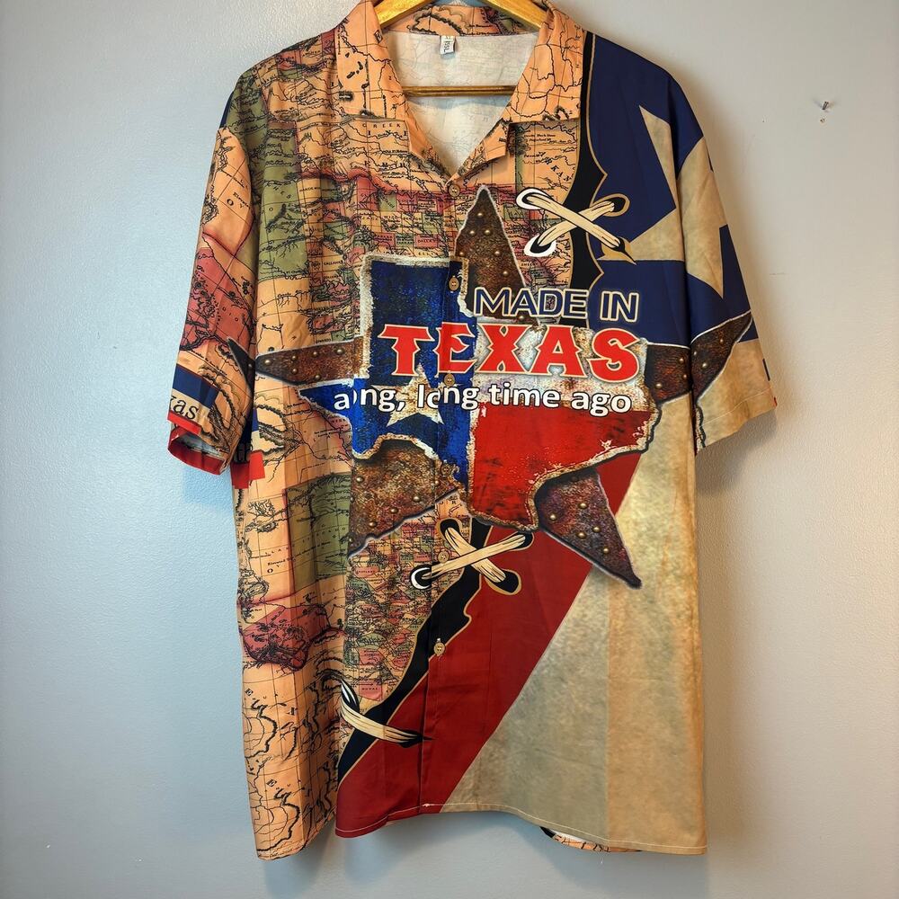 Mens Casual Button Up AOP Made in Texas Graphic Short Sleeve Button Up XL
